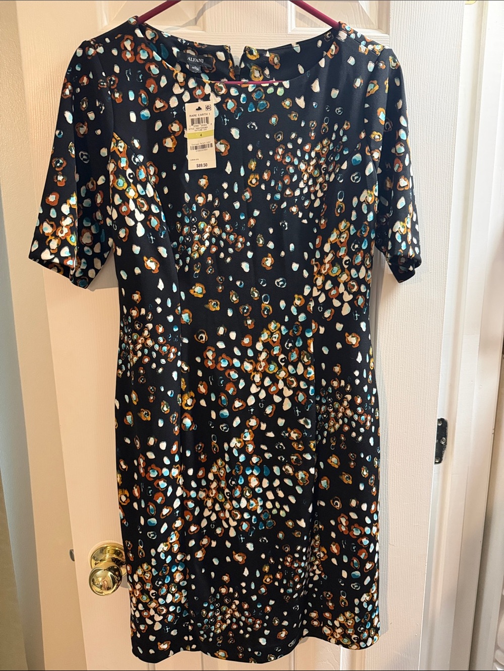 Alfani Black Multi-Spot Midi Dress with Blue and Brown Accents